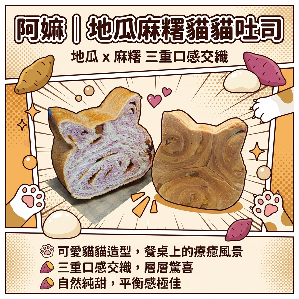 阿嫲｜地瓜麻糬貓貓吐司｜地瓜 x 麻糬 三重口感交織