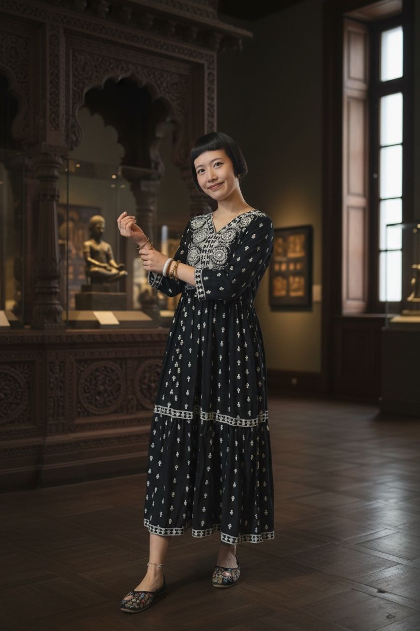 1618 Black Emb. Eyes V-Neck 2-Layer OP 47.5"