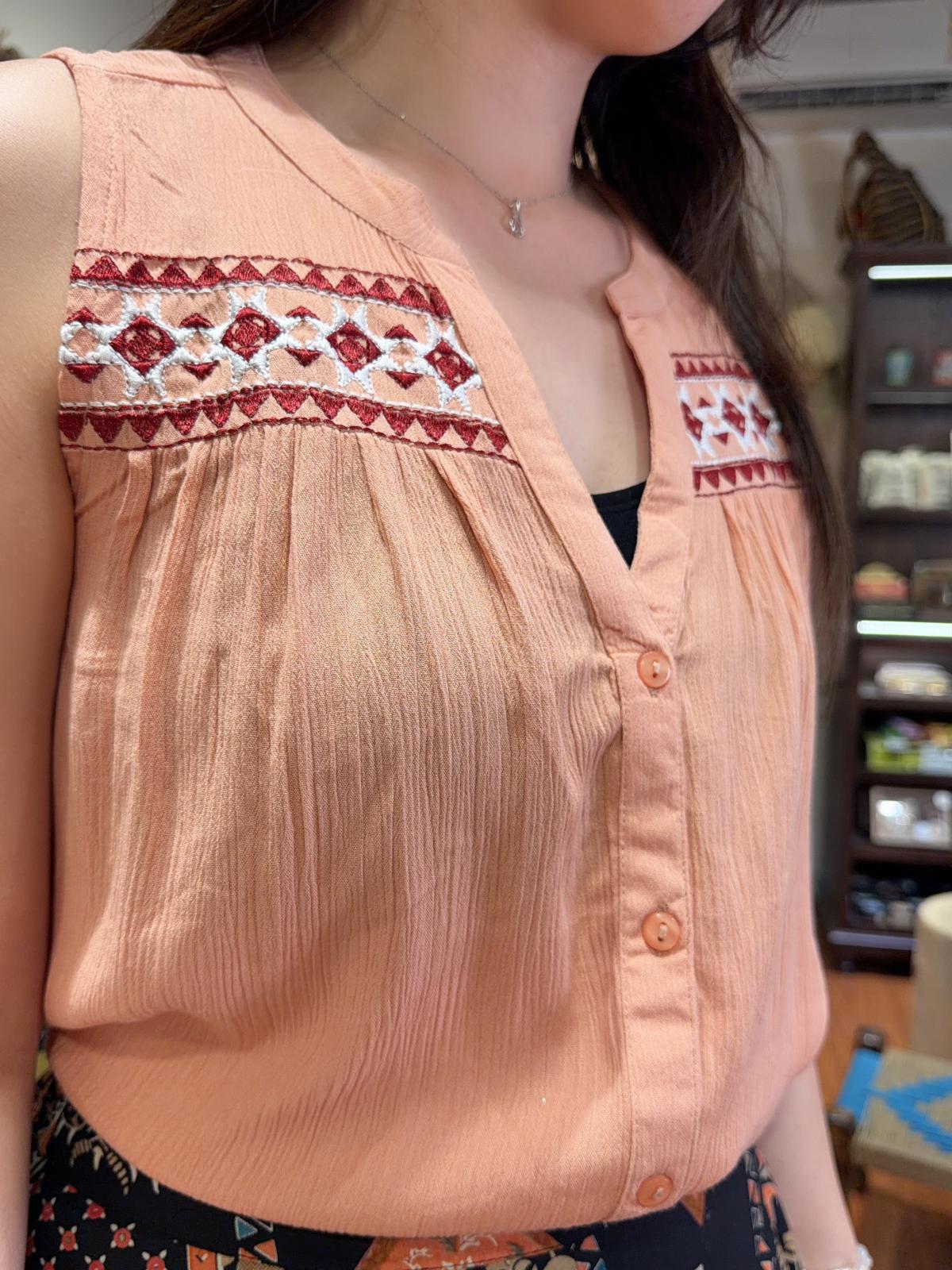 2212 Shrimp Pink Chiffon V-Neck Top