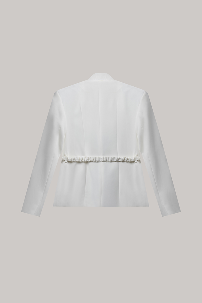 White Tailored Belted Blazer with Sculpted Lapels