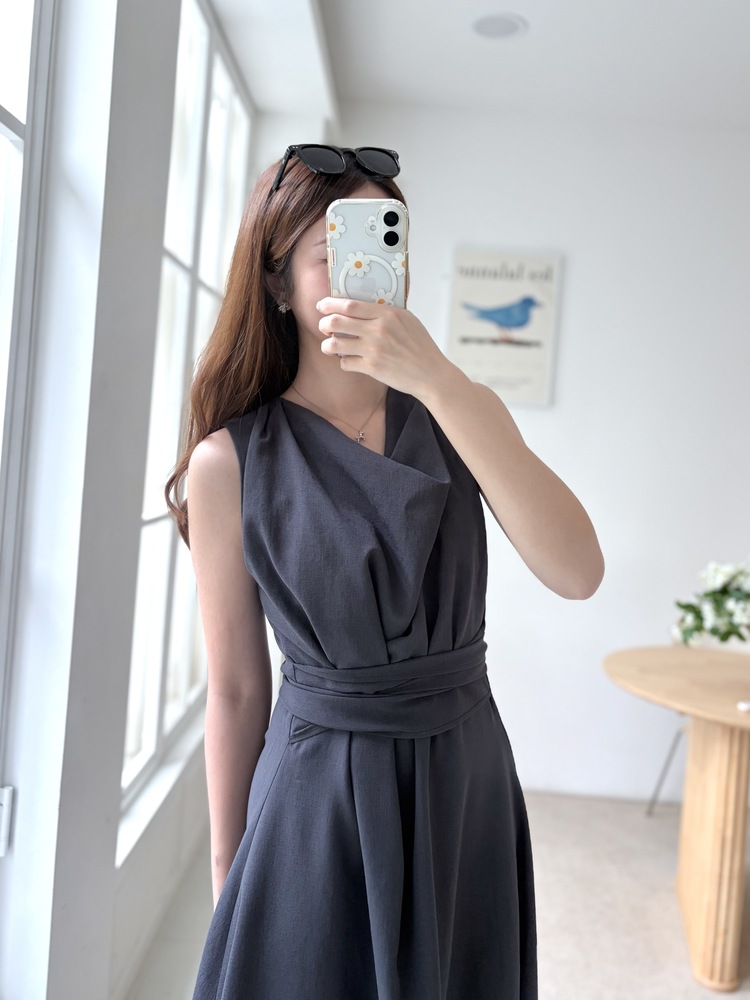 Athena Drape Dress (Charcoal)