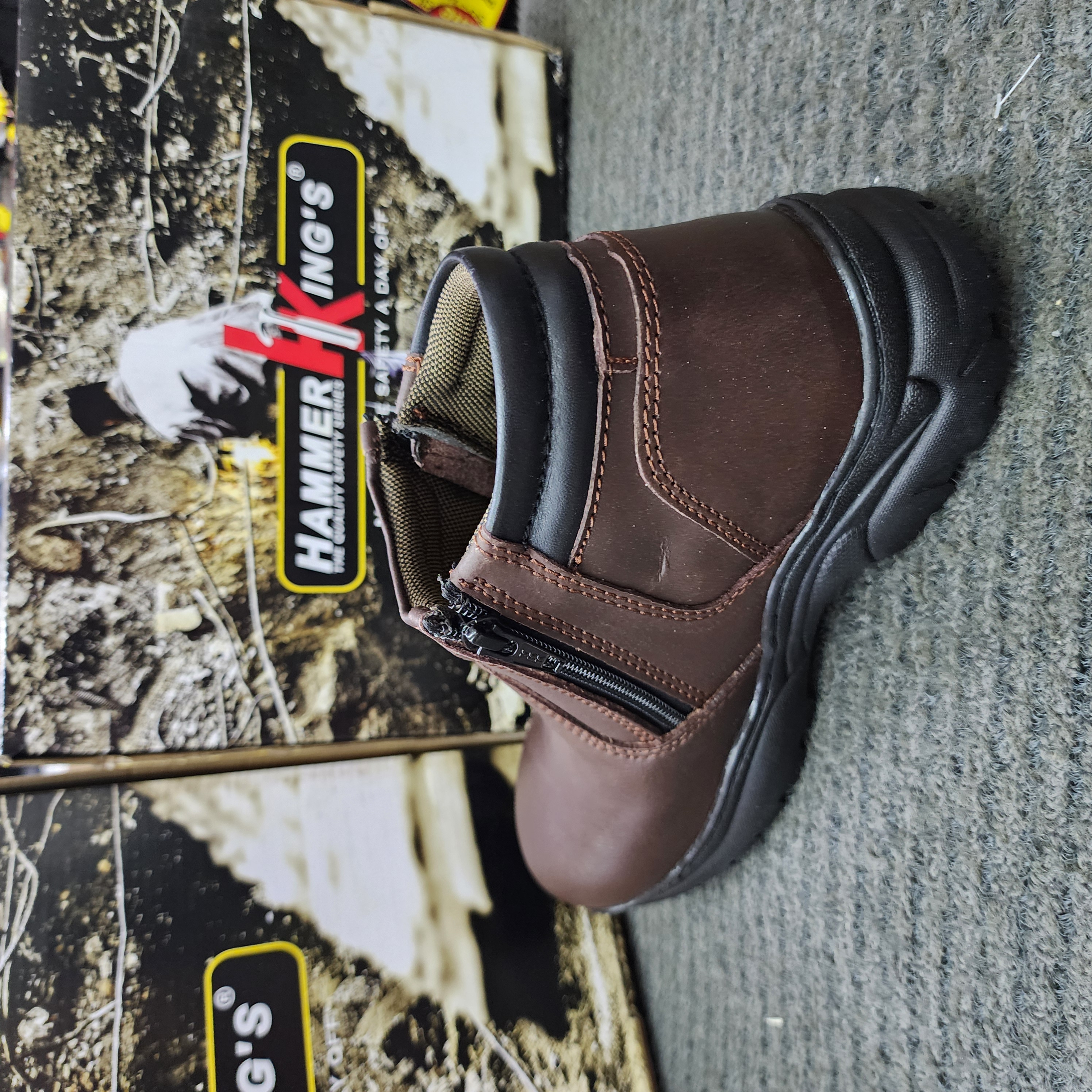 Hammer King HK 13013 Safety Shoes Boots Steel Toe Cap Steel Mid Plate Mid Cut Dual Zipper Premium Quality Genuine Leather SIRIM and DOSH Approved