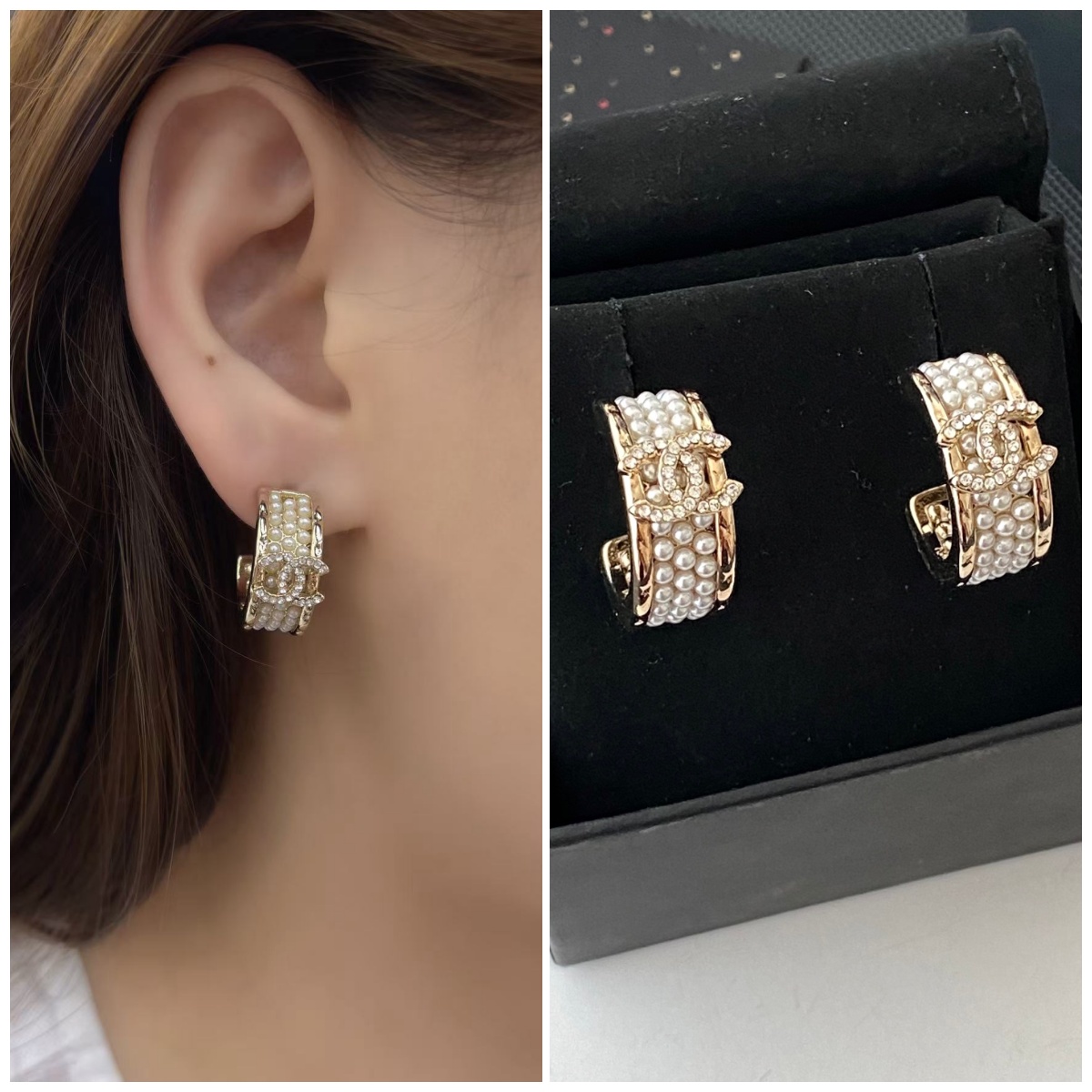 CHANEL 米粒珍珠半圈耳環