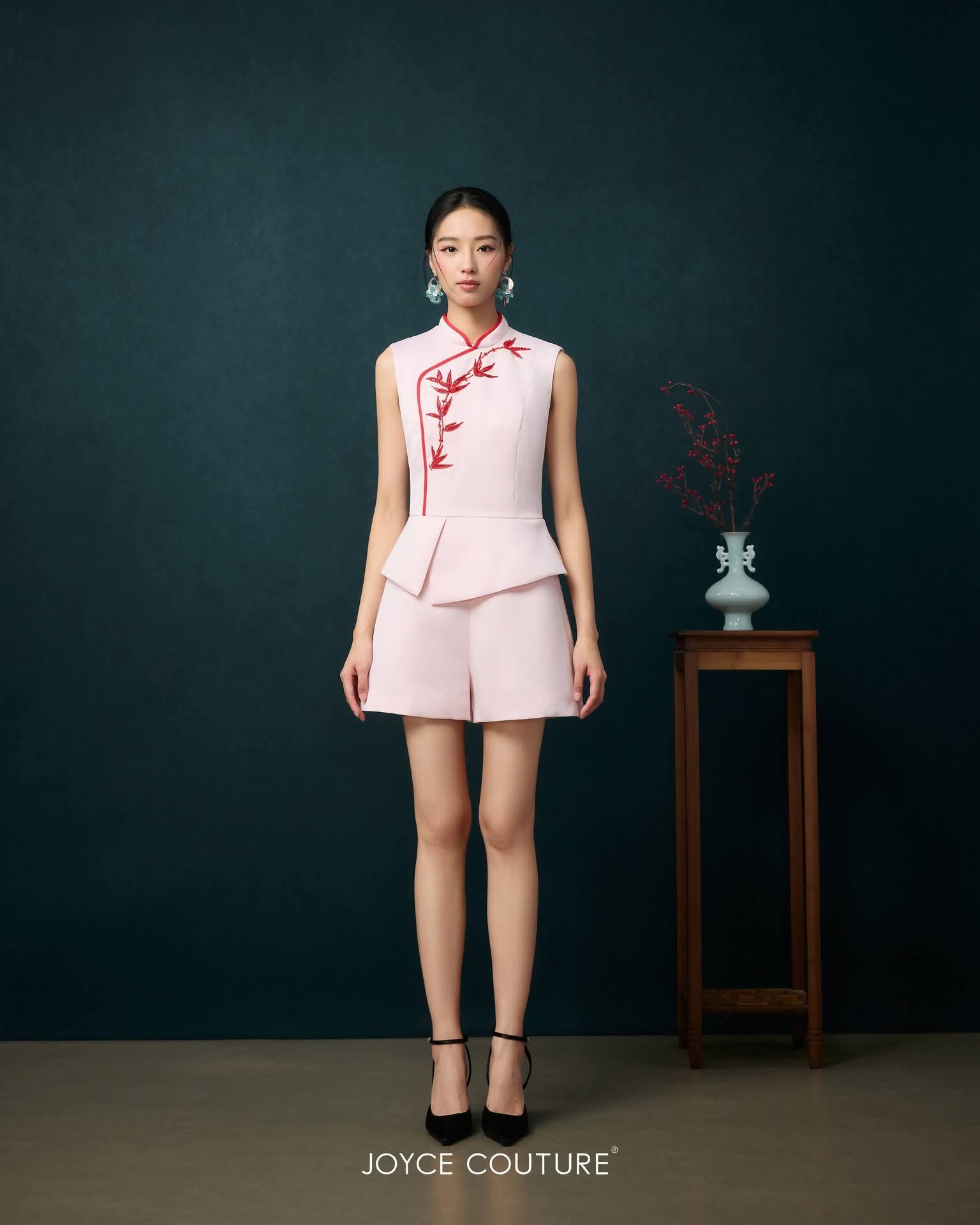 精致竹节旗袍连身裤 D0376