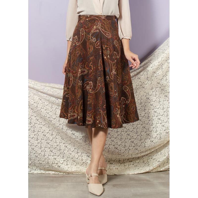 Vintage Japanese Brown Paisley Pattern Skirt - Waist 24~27" (MT1606-50)