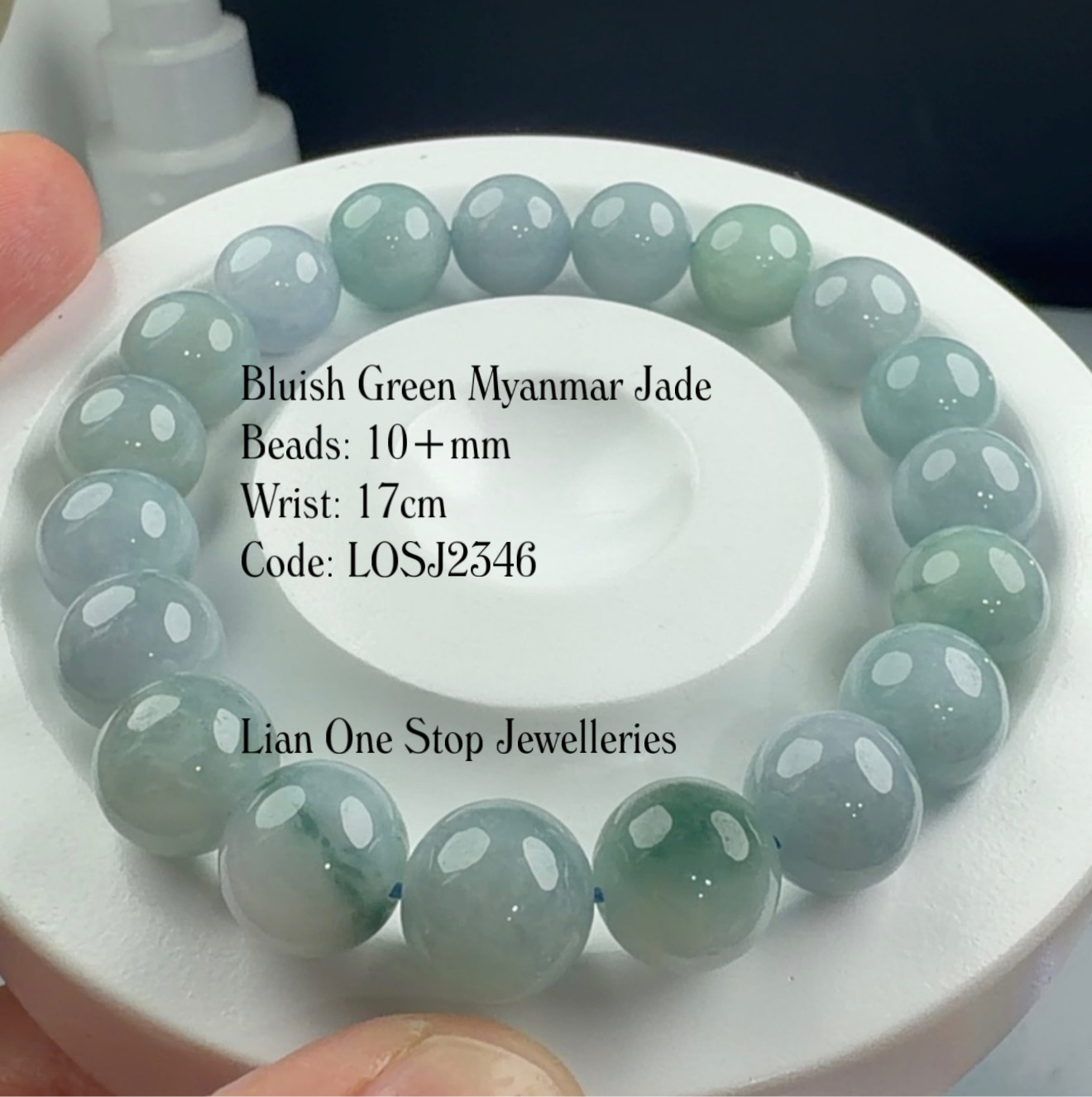 Code: LOSJ2346 Bluish Green Myanmar Jade 10+mm 