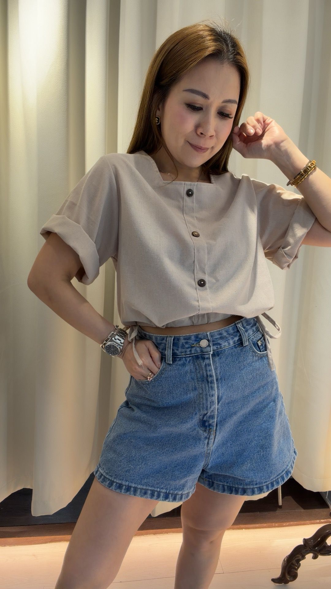 泰國短版棉麻上衣