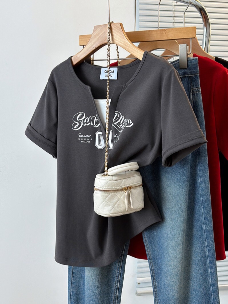 B144(32637) 美式假两件SANDIEGO 01甜酷4色上衣