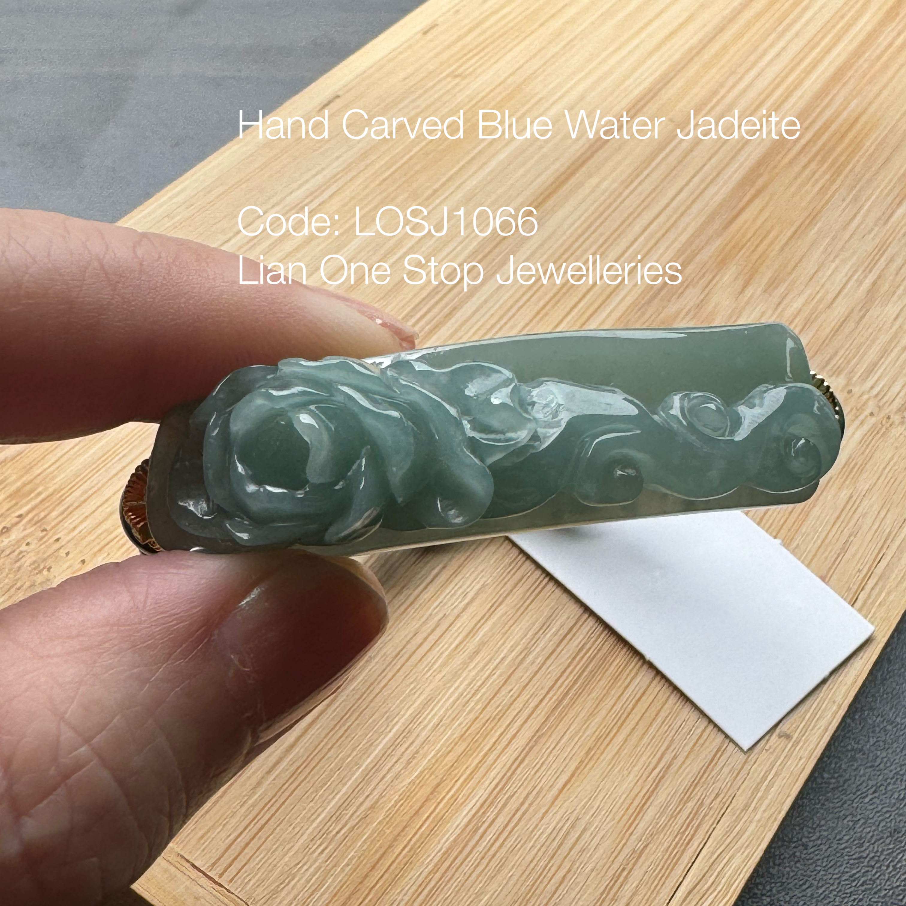 Code: LOSJ1066 Hand Carved Blue Water Jadeite 蓝水翡翠8+mm