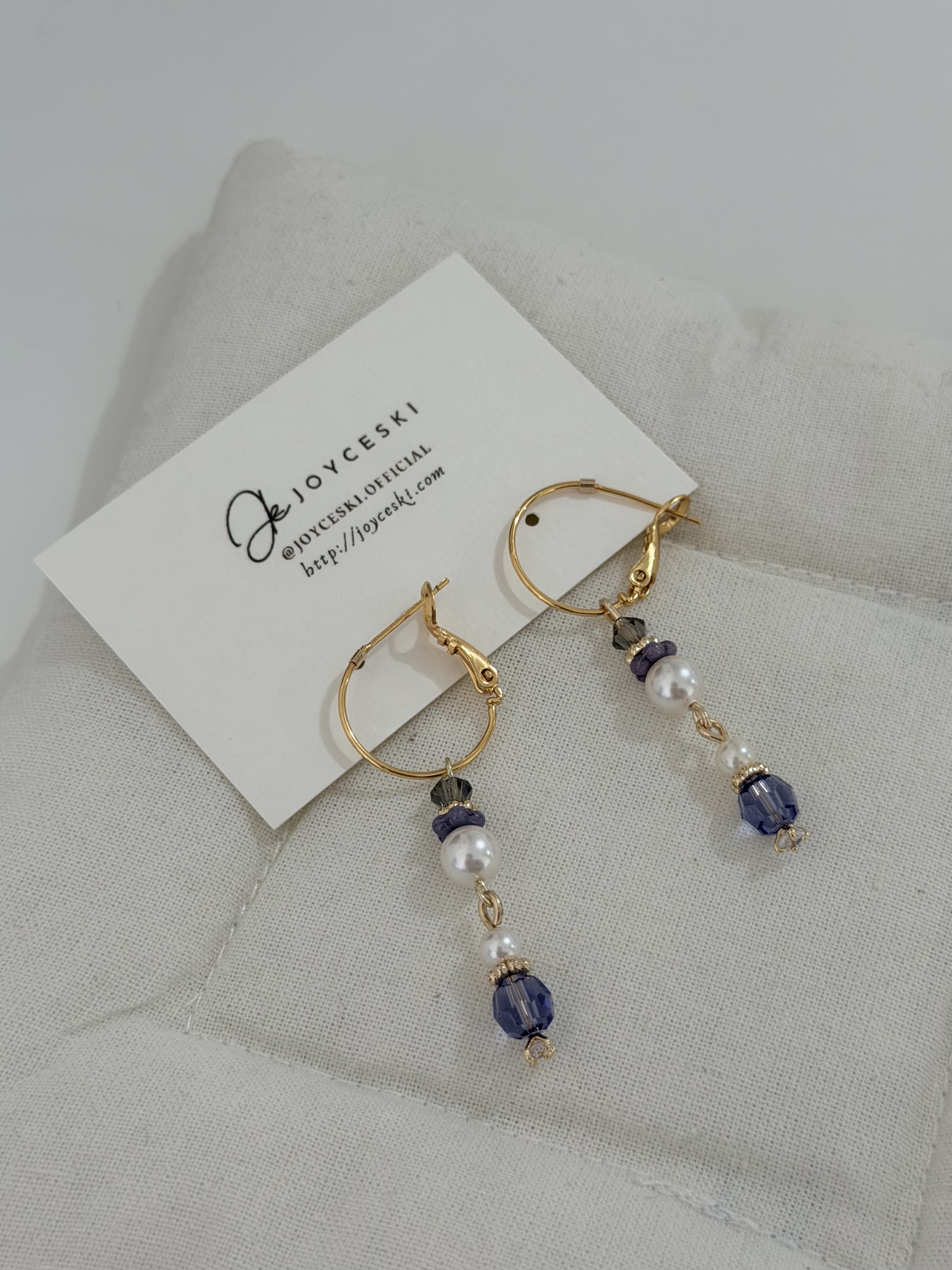 復古款水晶勾款耳環/紫羅蘭x金色