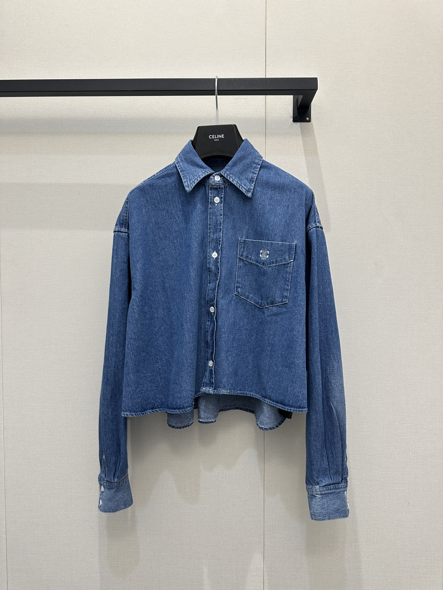 CELINE 口袋刺繡徽標牛仔恤衫