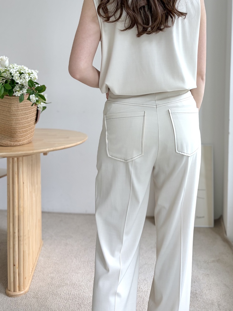 Topstitched Cooling Slacks (Ivory)