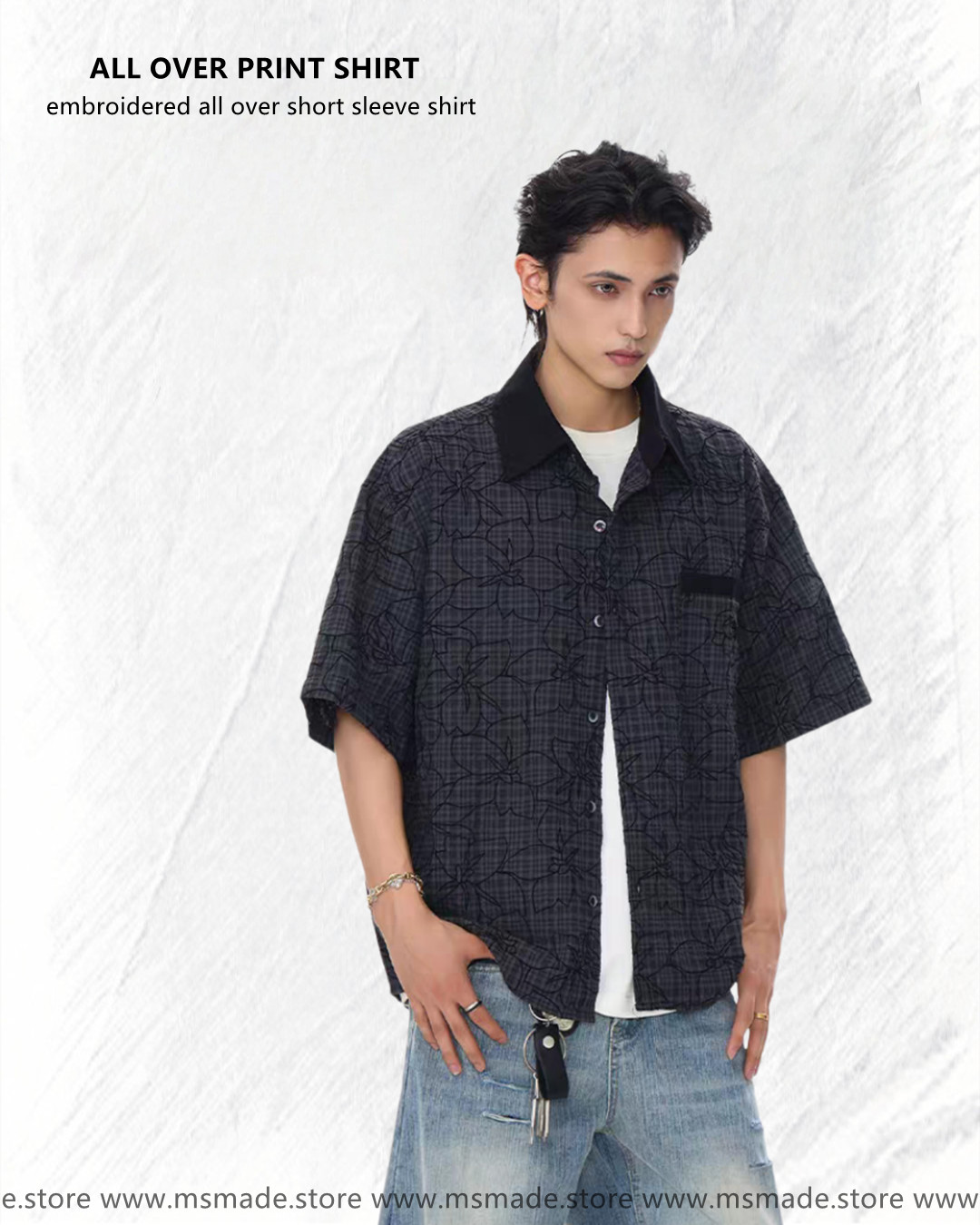 M07綉花滿印短袖襯衫