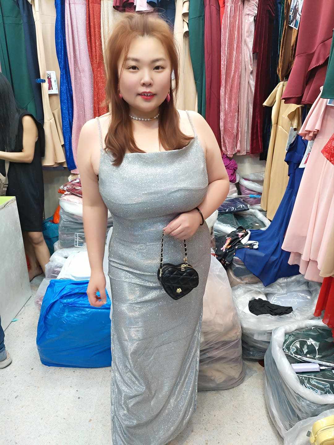 AA09/AA0009 💥新品💥细吊带亮粉边开叉修身长礼服