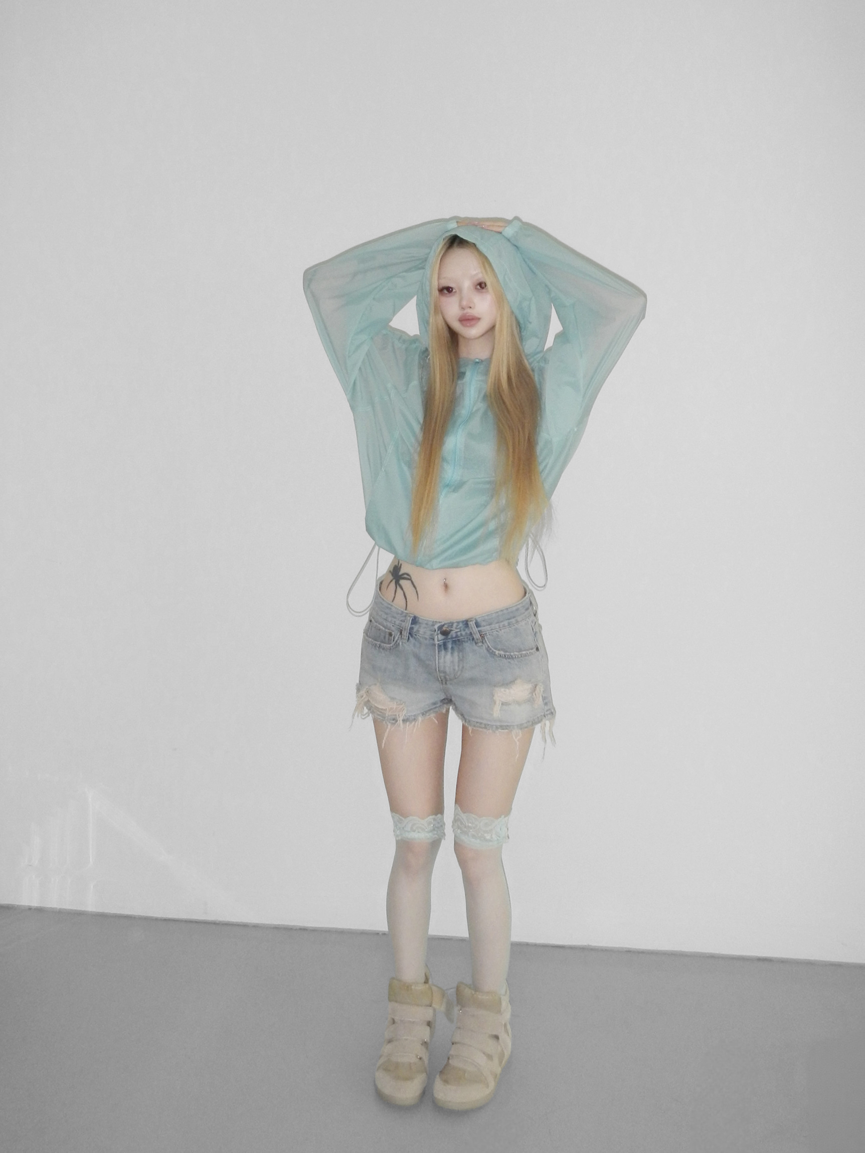 Distressed Washed Denim Shorts