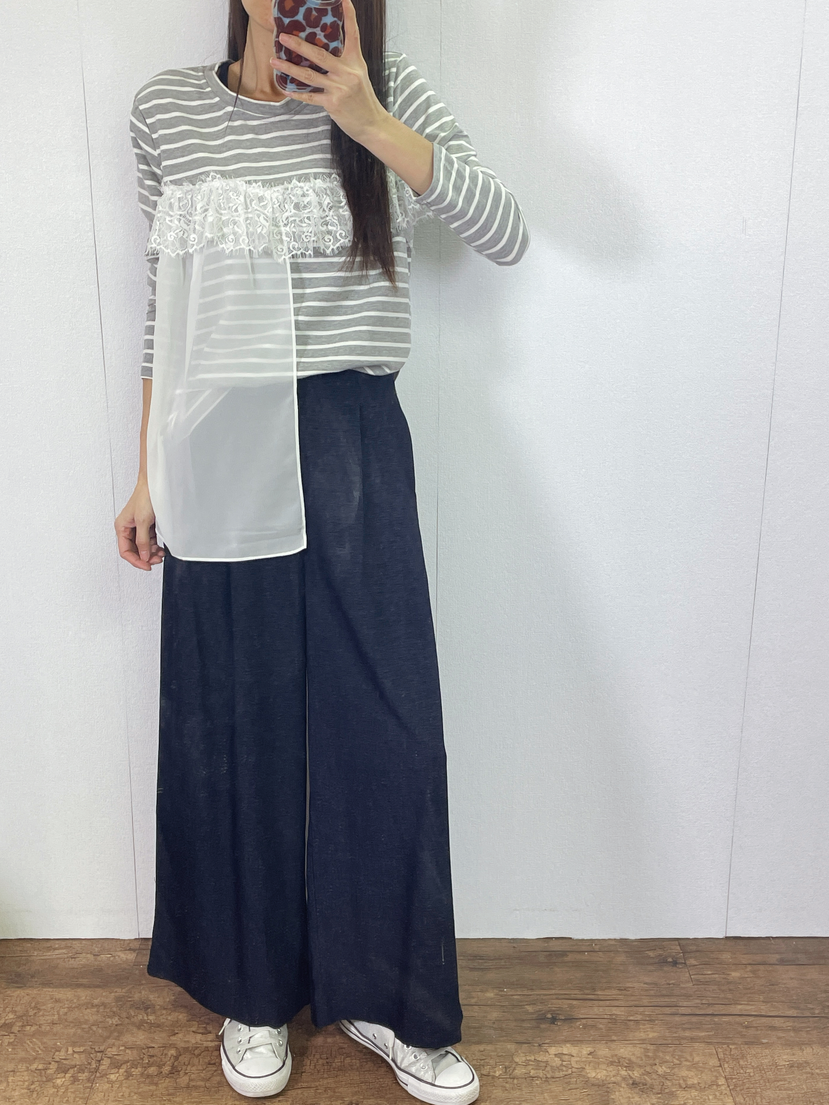 ⭐️Sale⭐️ #10-1187 橫間拼雪紡長袖top