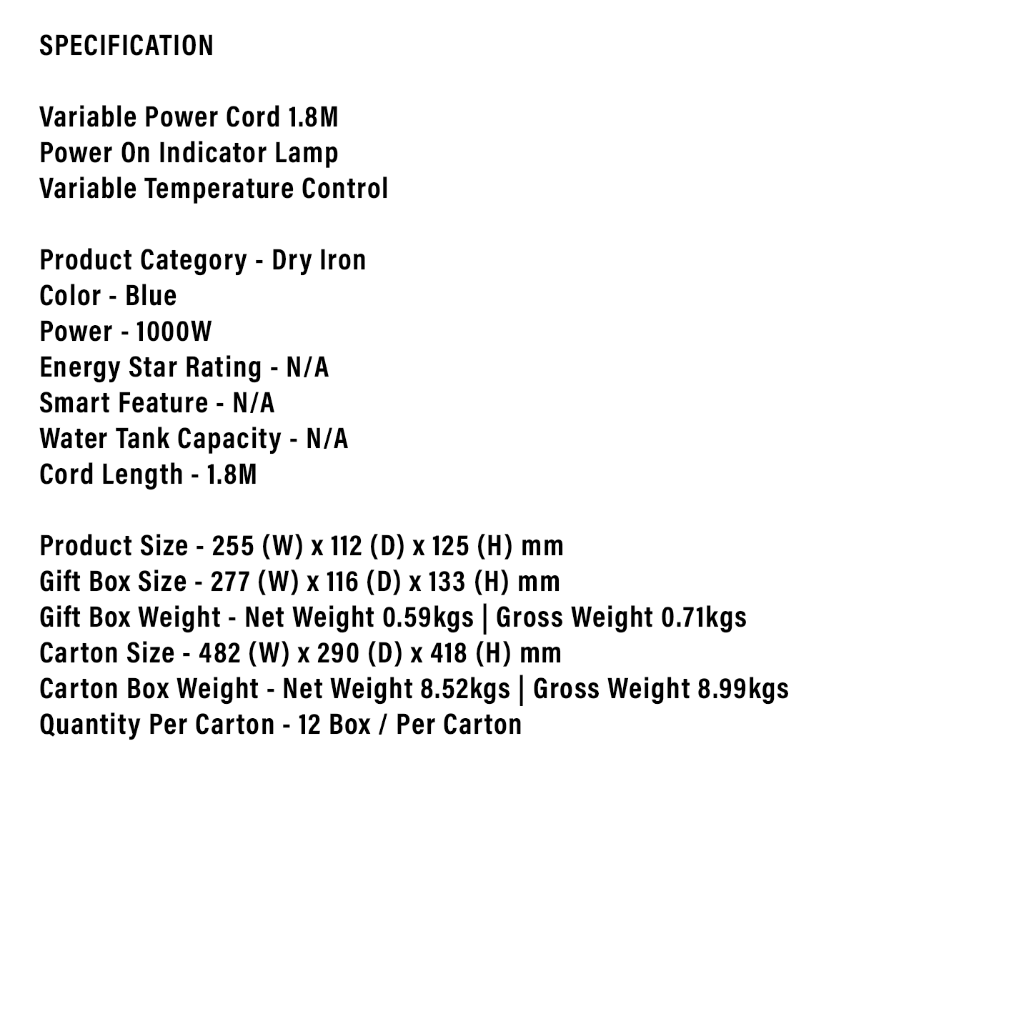 Faber 1000W Dry Iron FDI 108