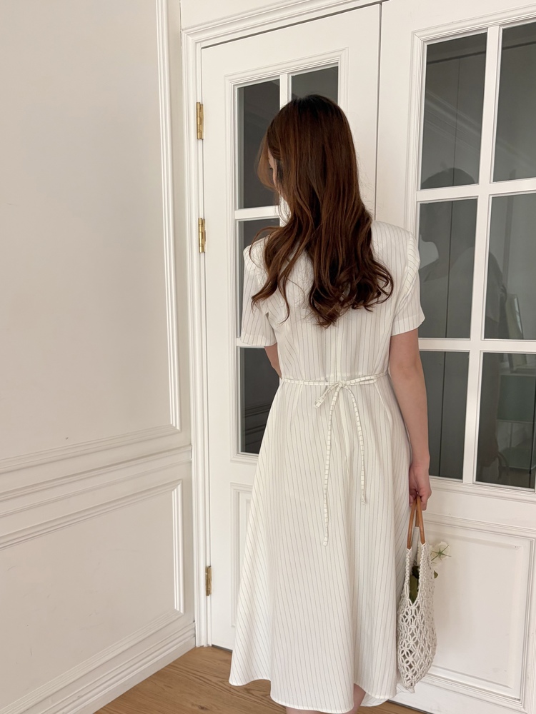 Asymmetric Striped Dress (Ivory)