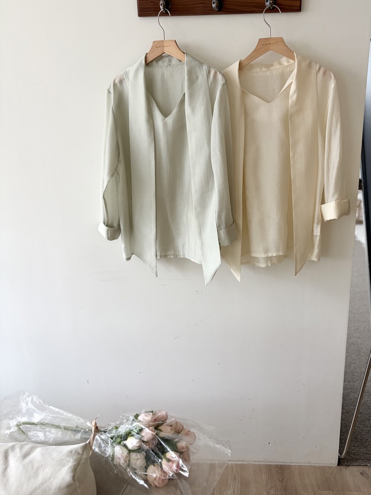 Aurelie Scarf-Tie Blouse (Mint)