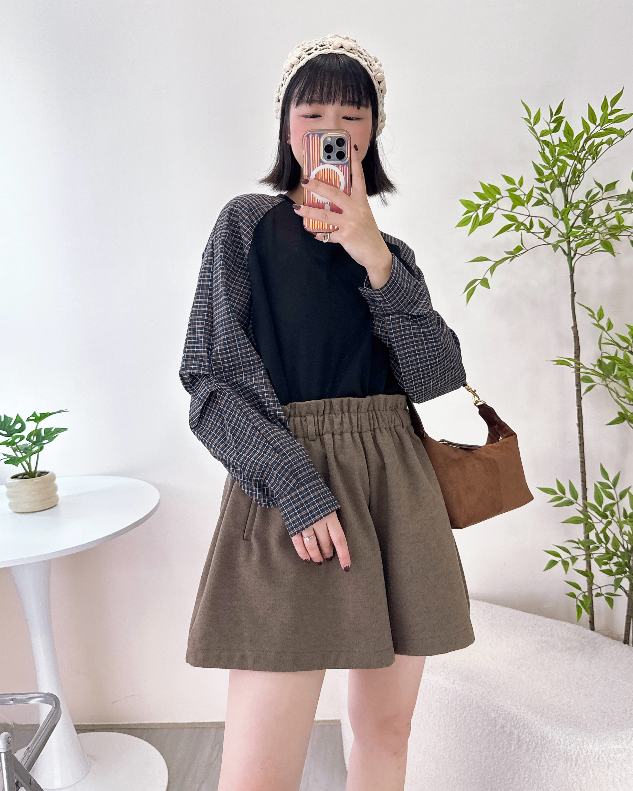 拼寬袖格仔布可索繩上衣 3色