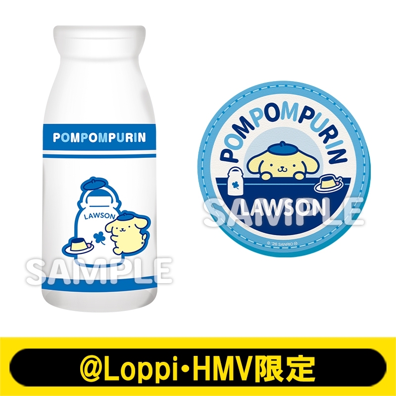Sanrio x Lawson Milk bottle glass + coaster set (布甸狗) [@Loppi・HMV limited]