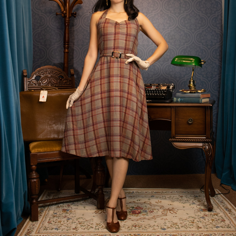 (Ready-Made) 1940s-Inspired Classy Pin Up Girl Dress - With fabric belt (FM133)
