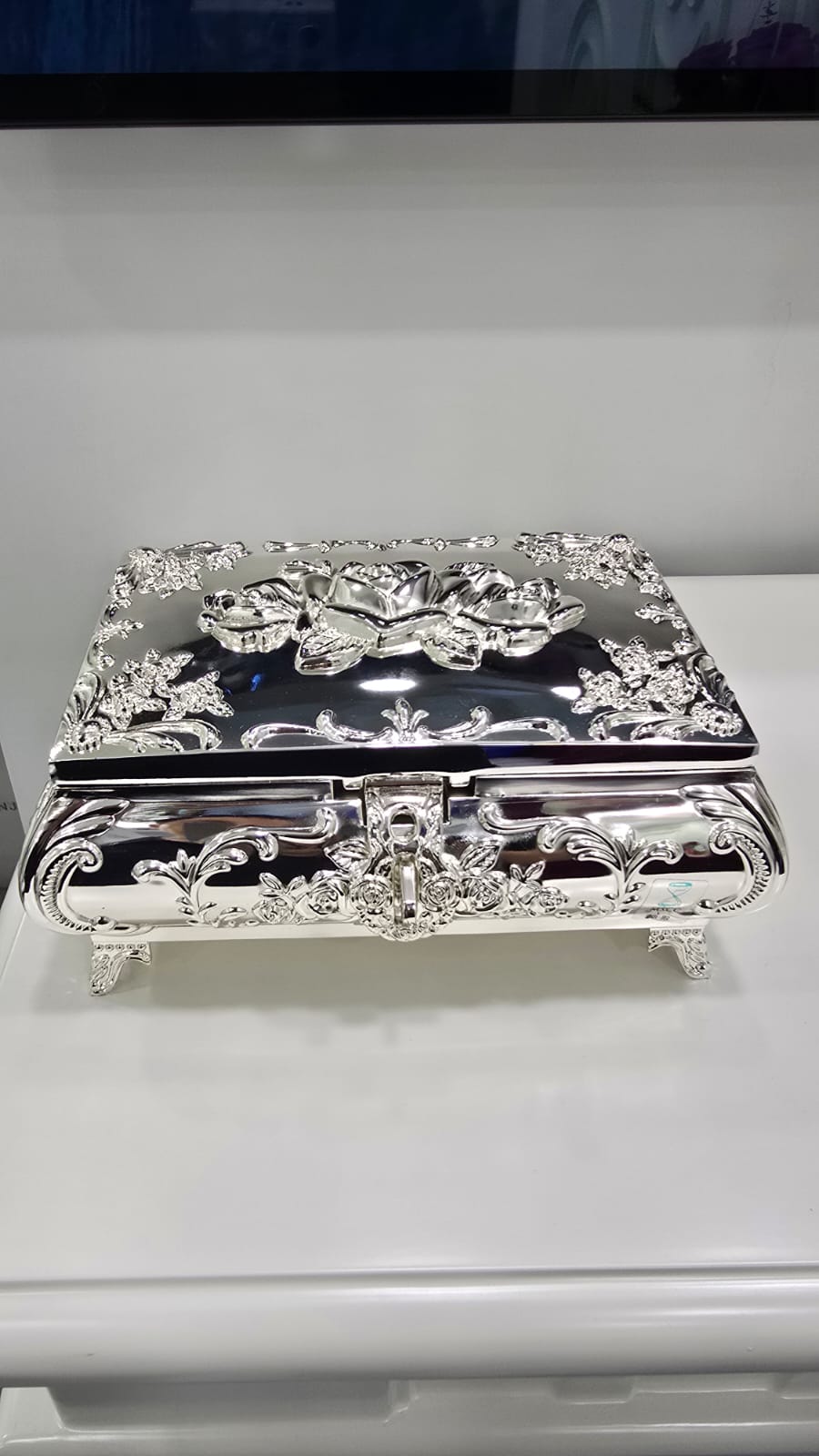 鍍銀玫瑰花紋7"長方形首飾盒 K2769L