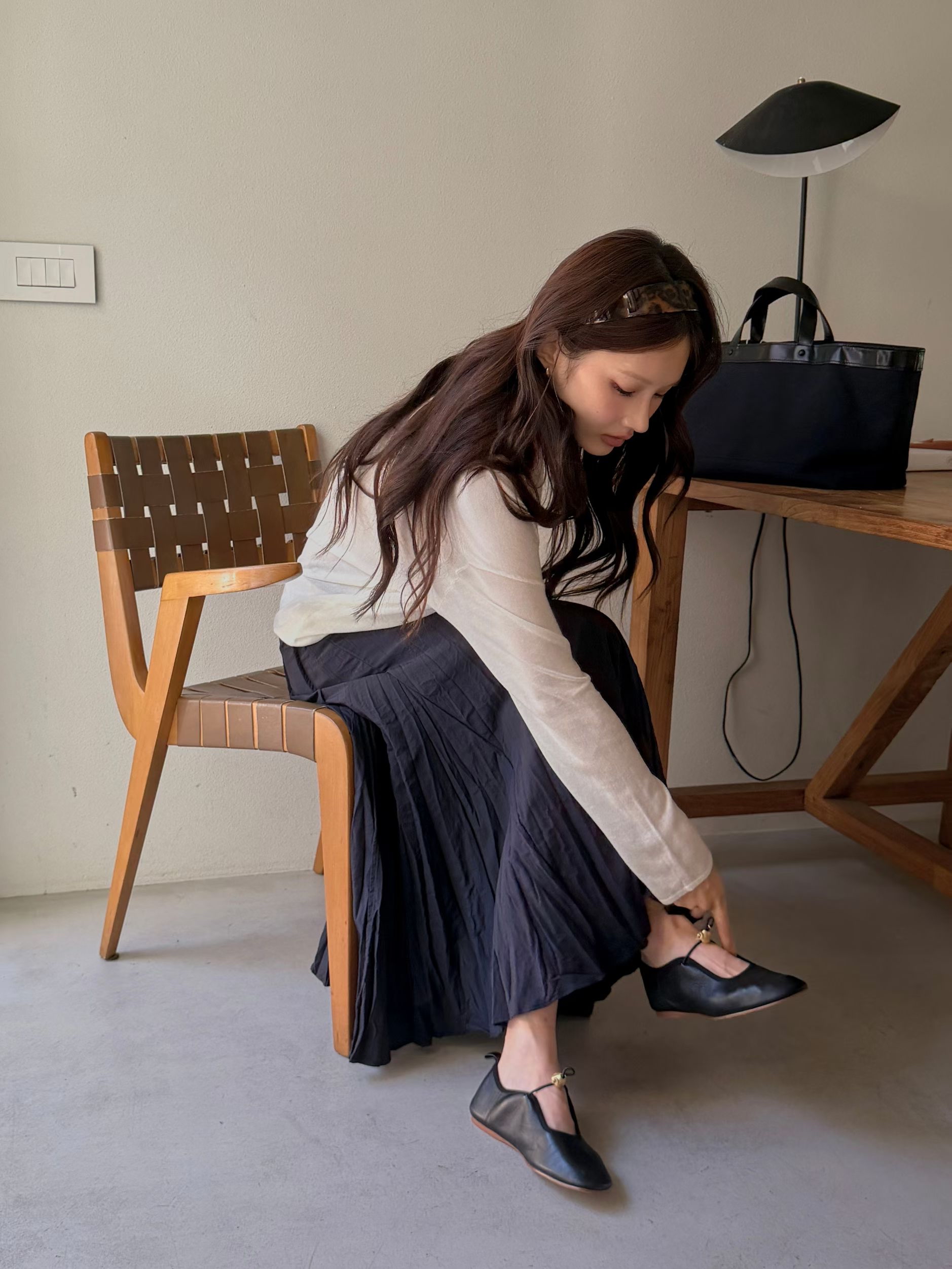 Natural pleats long skirt
