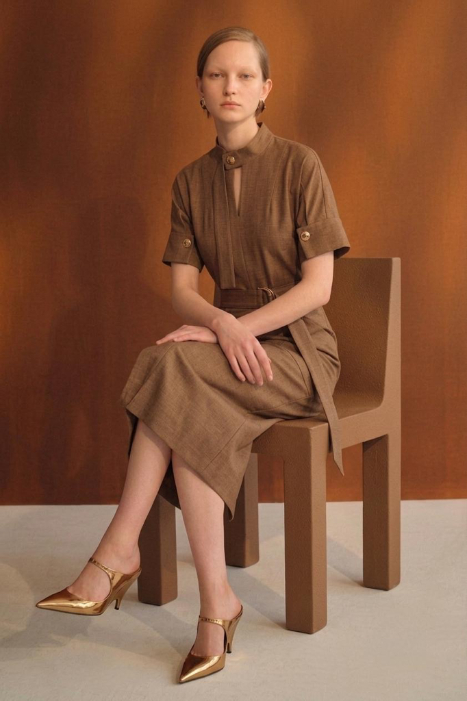 E8274BD Belted Mandarin Collar Dress
