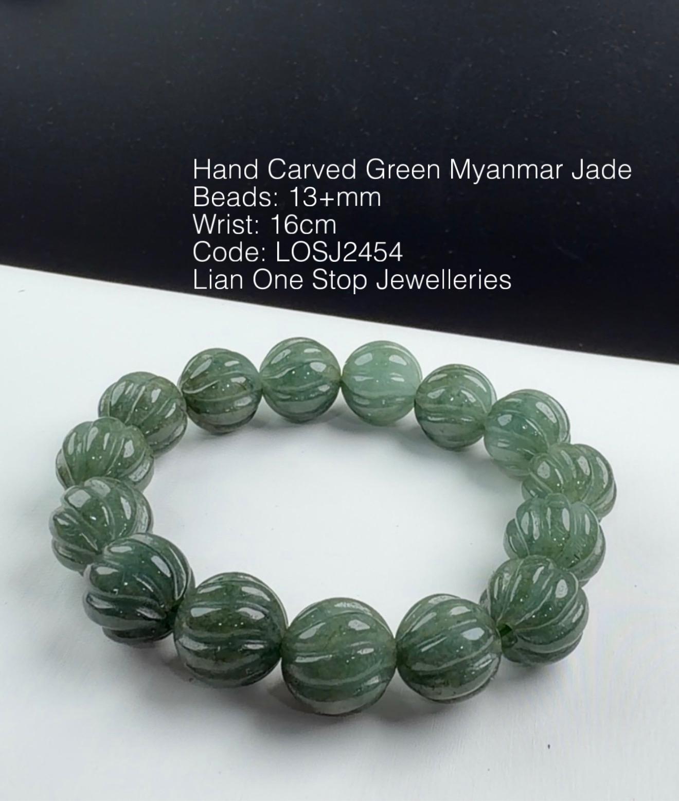 Code: LOSJ2454 Hand Carved Green Myanmar Jade 13+mm