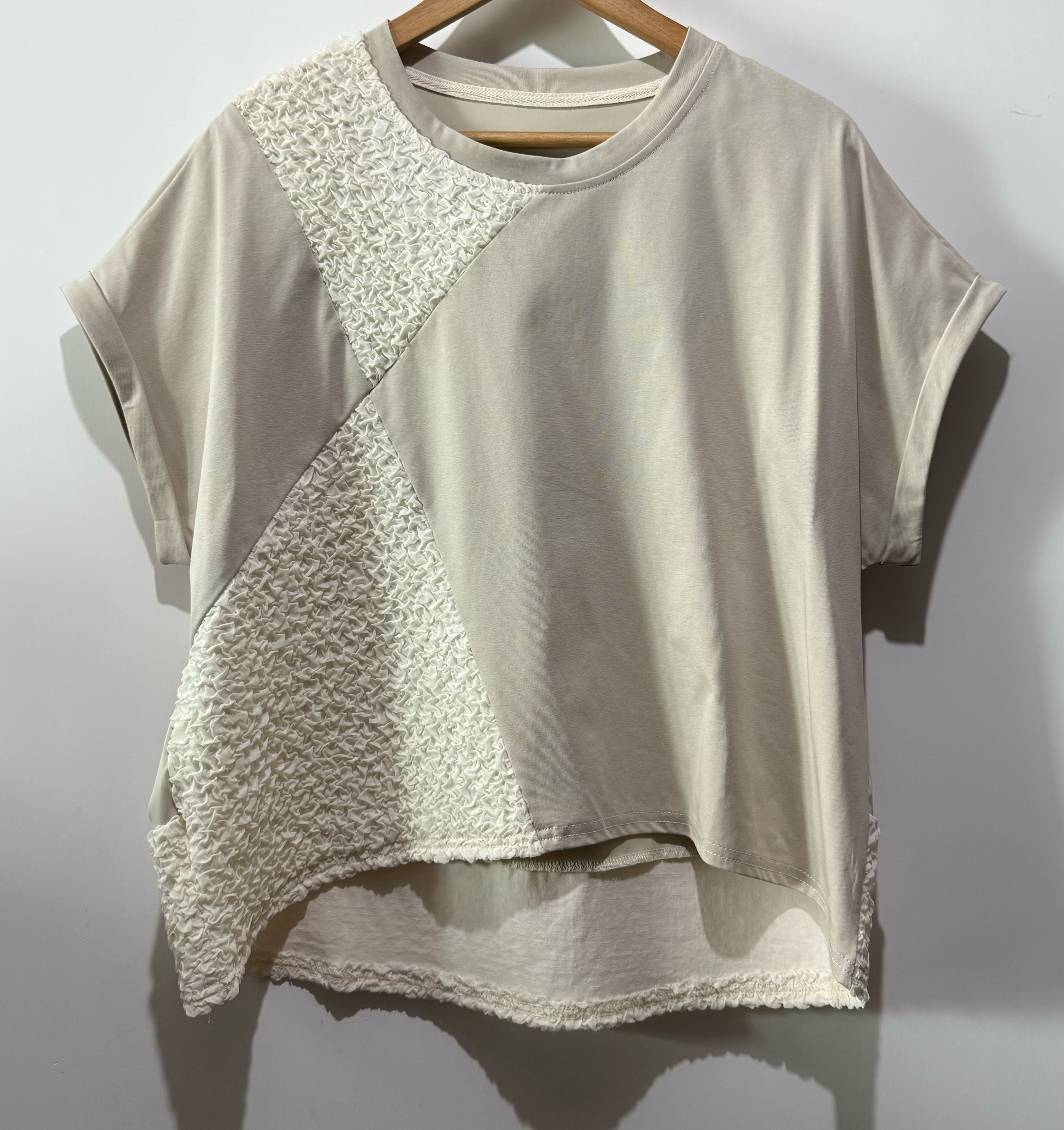 #2092 棉拼皺紋布拼接Top✨