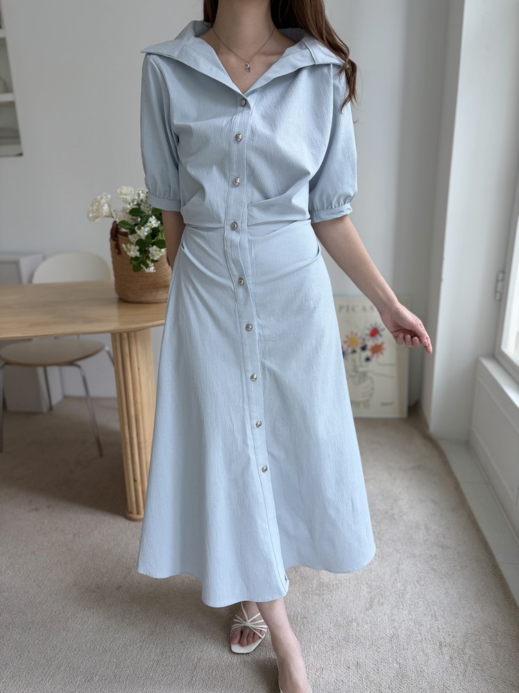 Lena Contoured Waist Dress (Pastel Blue)