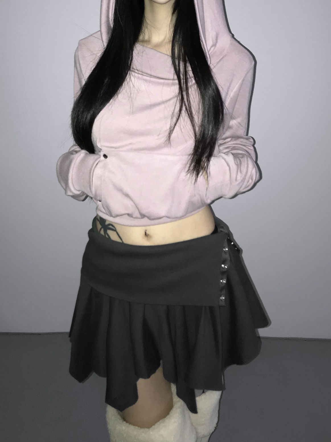 Snap Button Ruffle Mini Skirt