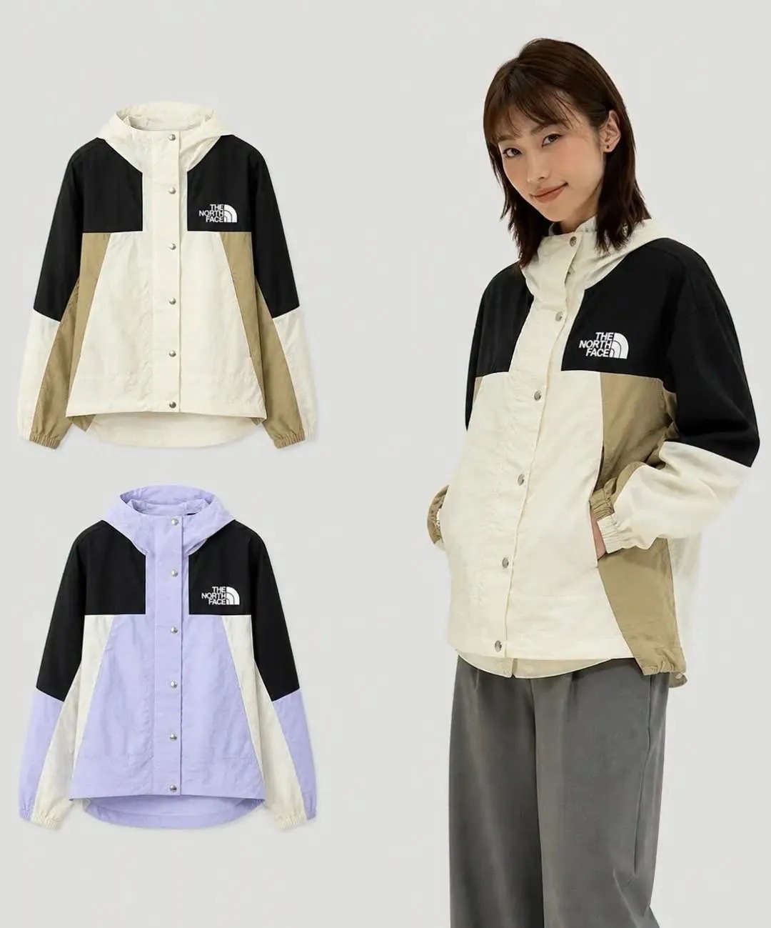 The North Face 拼色短款輕薄連帽風衣外套