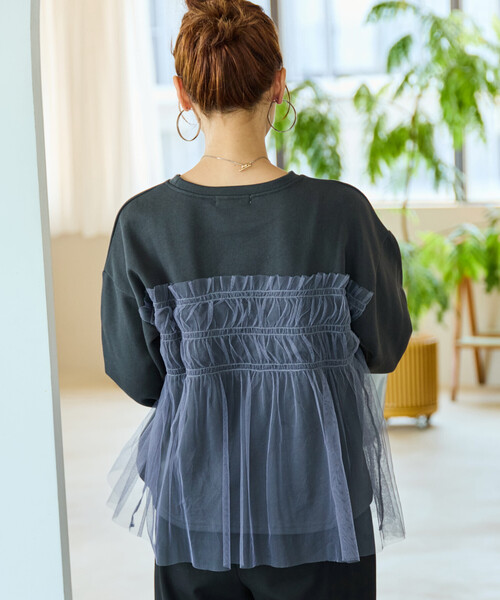 薄紗褶皺拼接衛衣