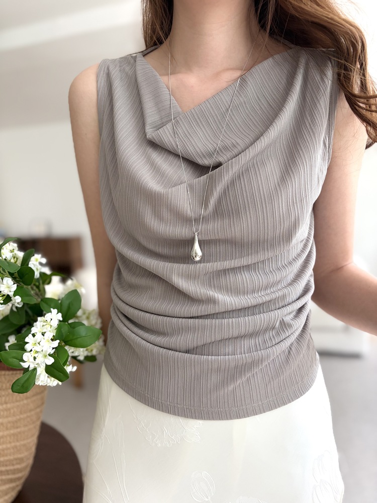 Draped Sleeveless Top (Dark Beige)