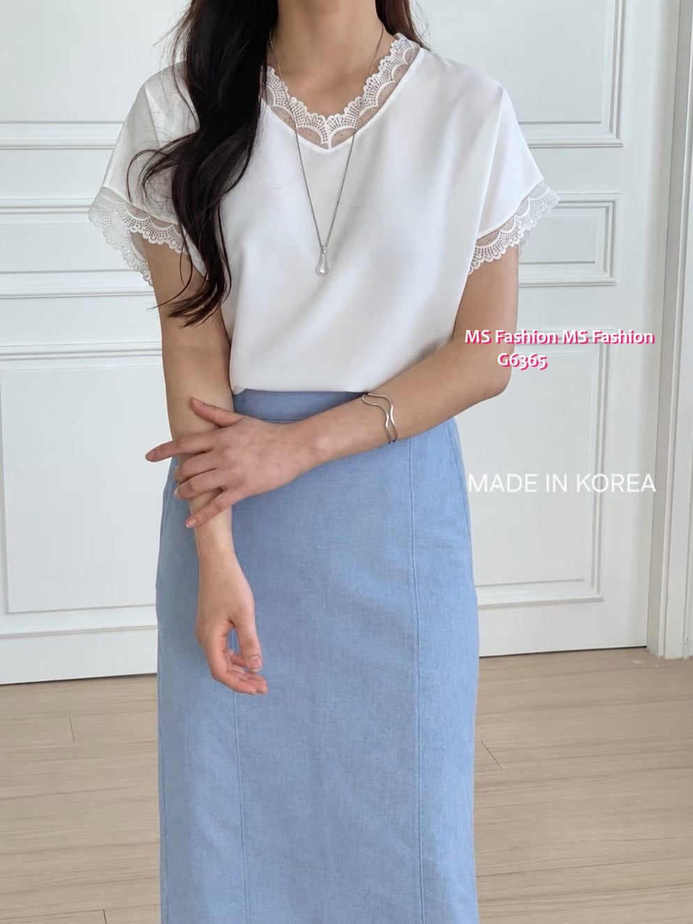 G6365 V領lace top