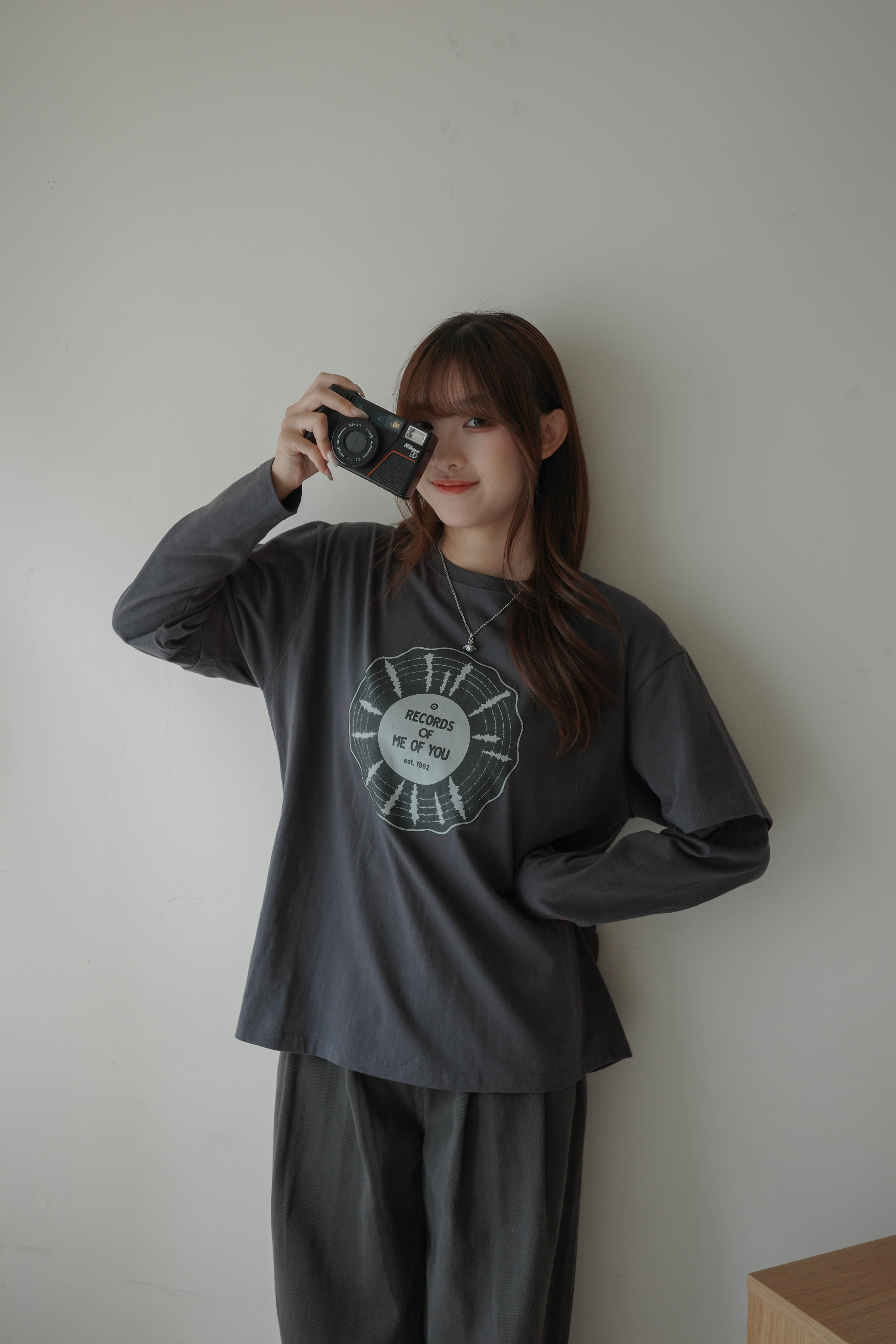 假兩件長短袖寬鬆Logo Tee (兩色)