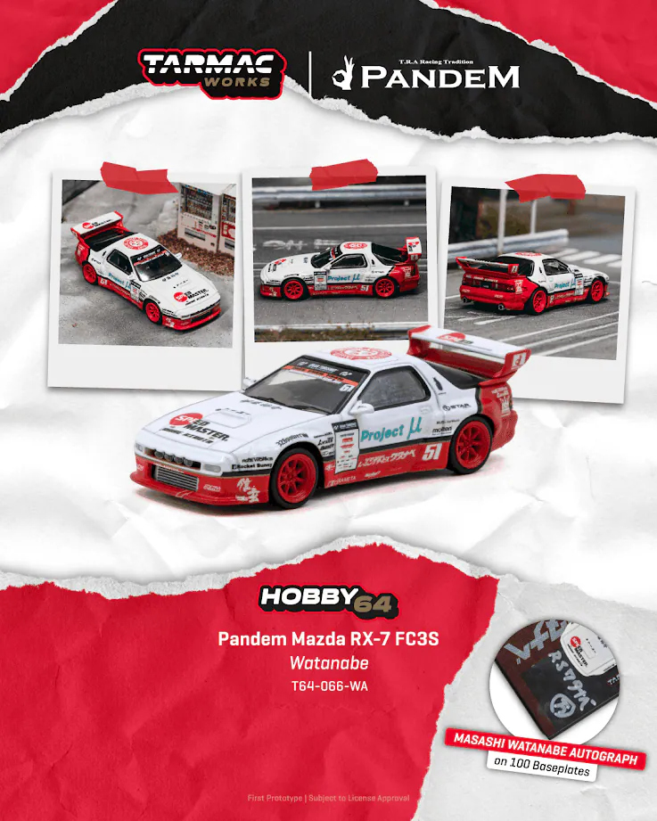 預訂 Pre Order - Tarmac Works ( T64-066-WA ) Pandem Mazda RX-7 FC3S Watanabe
