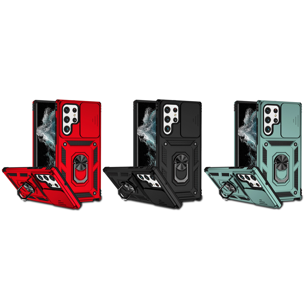 [紅色][適用於三星S24Ultra] 車載防摔保護套 磁性手機保護殼 戒指支架手機殼 [平行進口] PC6292