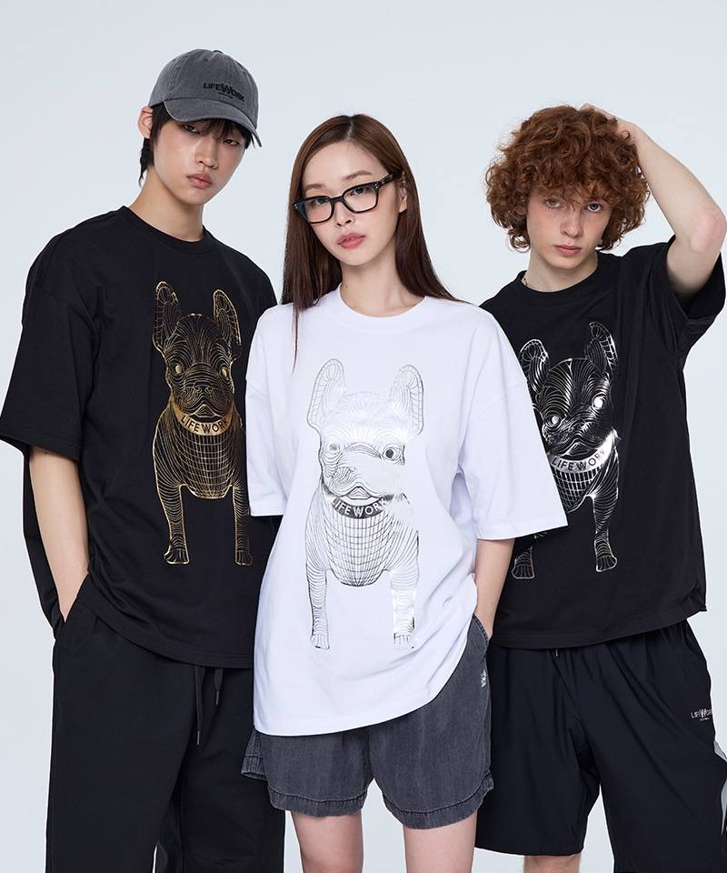 LW13 LIFEWORK: Gold Silver Dog Short Sleeve T-Shirt (Unisex)