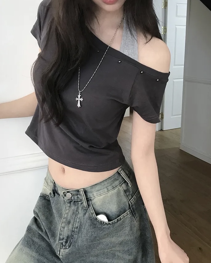 Asymmetric Studded Crop Top