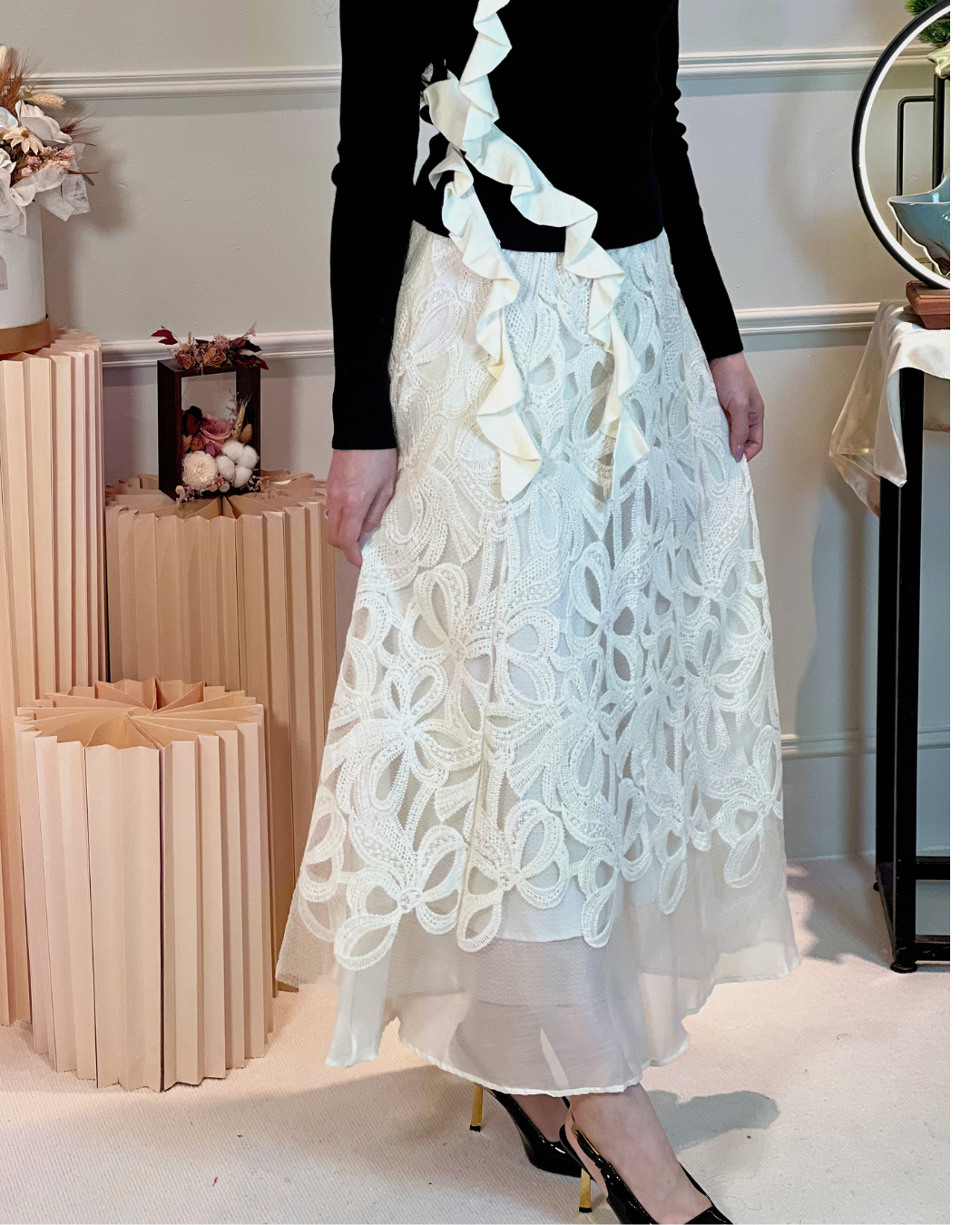 5112 Lyuba Floral Mesh Lace Skirt 