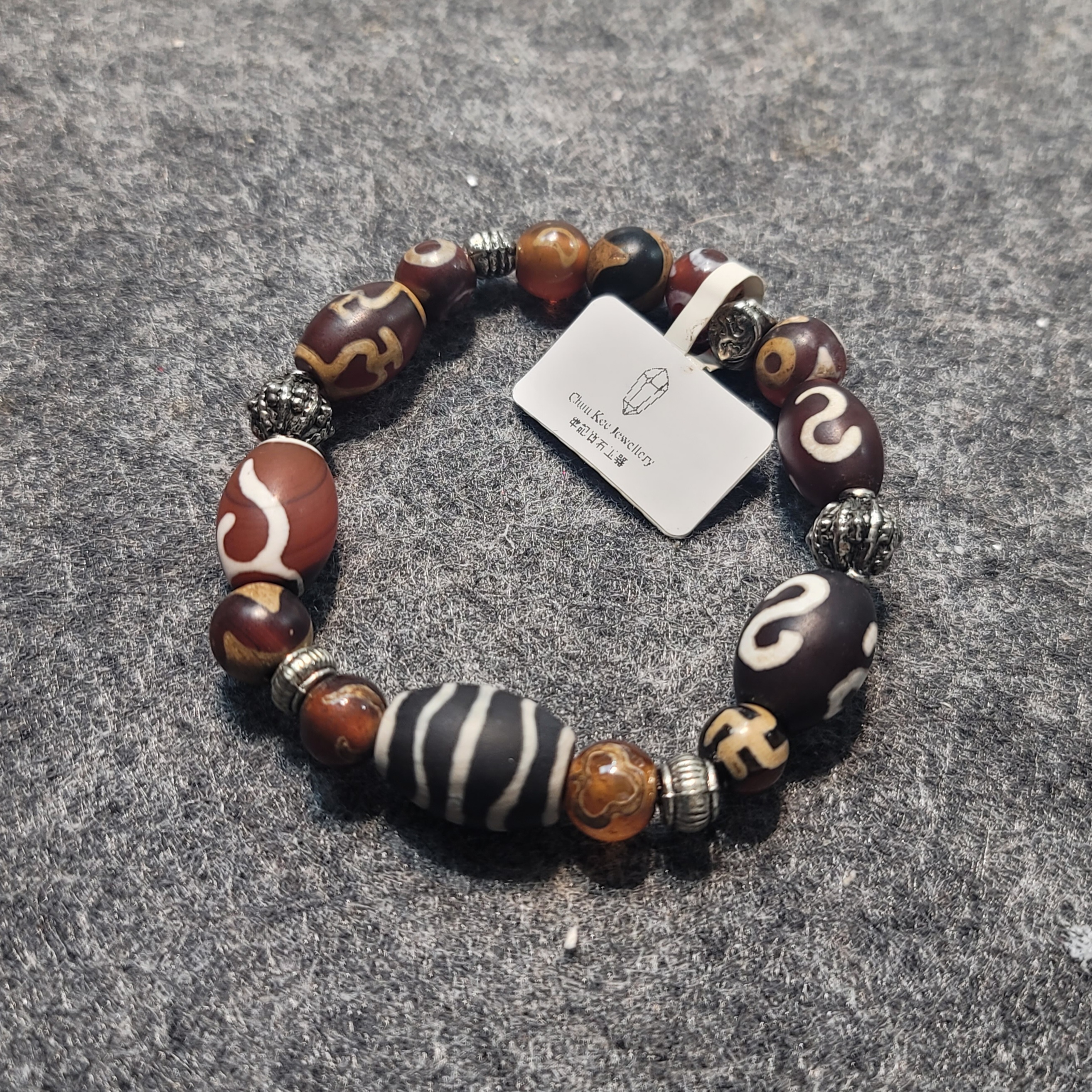 天珠瑪瑙配藏銀手鏈