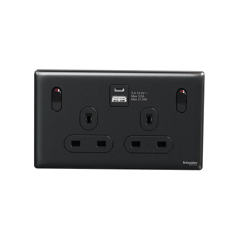 施耐德 Unica X 石墨灰 13A孖蘇有掣連Type A+C USB 插座
