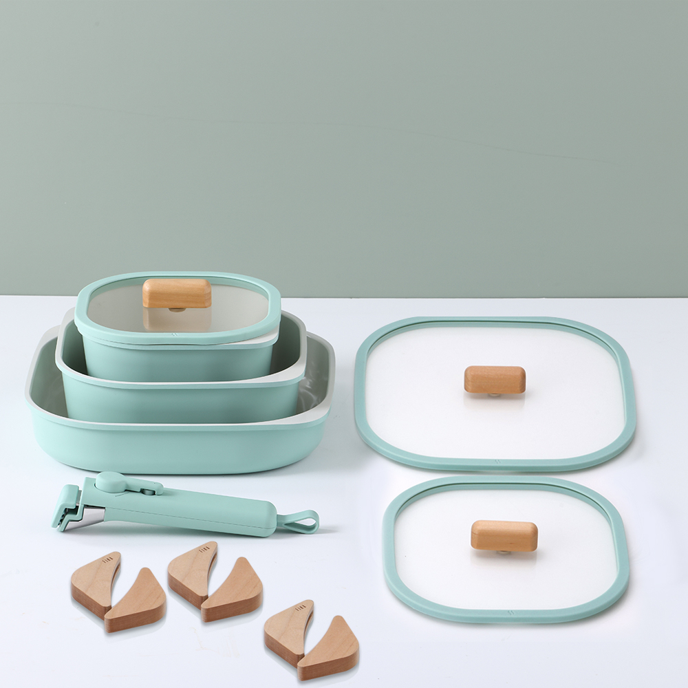 Neoflam - FIKA Objet Comfort 16cm湯鍋 / 20cm燉鍋 / 25cm煎鍋 + 木手柄2件 (薄荷綠色)