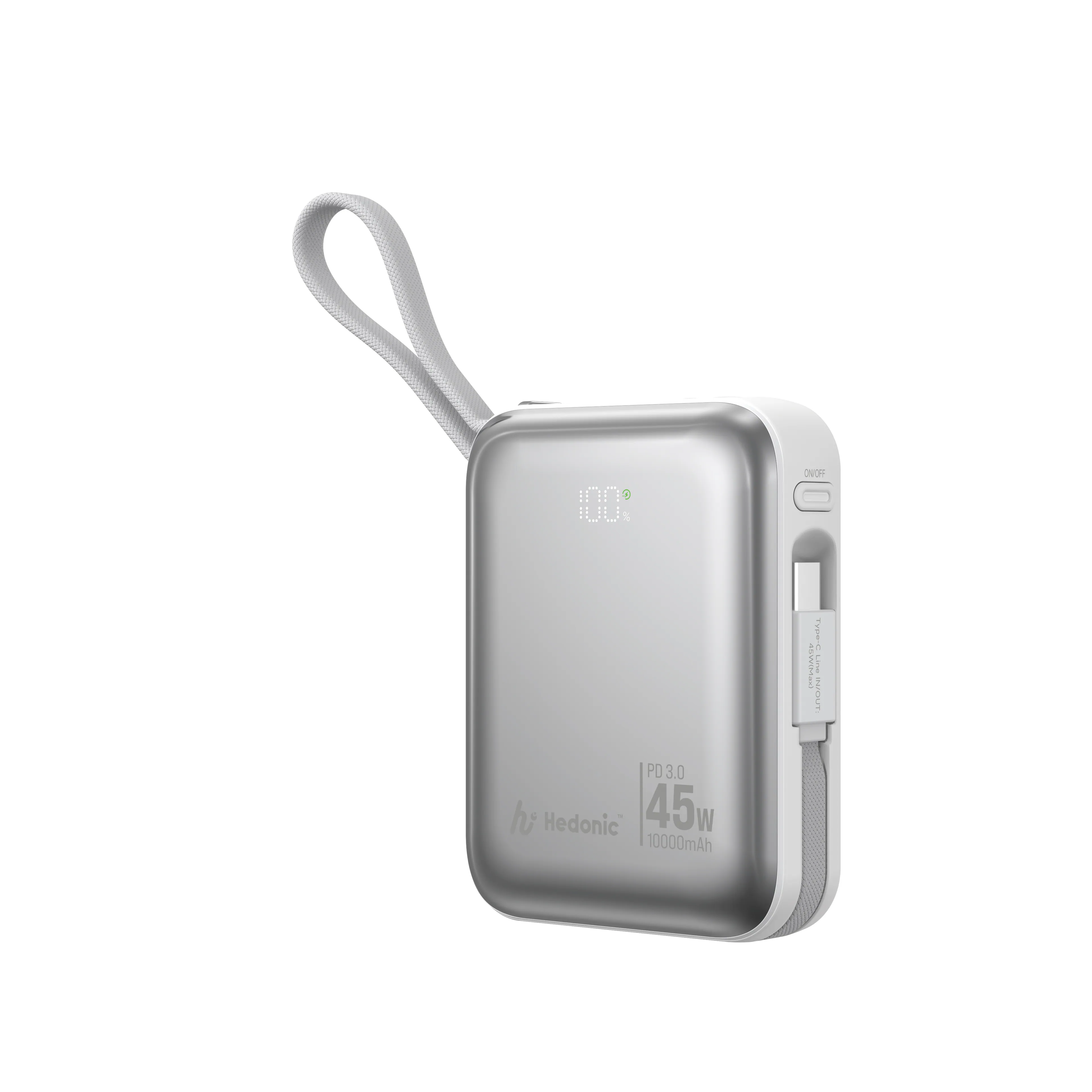 CCC 認證 (二維碼) Hedonic PD 3.0 45W快充 10000mah 星際 自帶線流動充電池 (附嵌入式 Type-C 充電線) 81082 - 黑色 |  81083 - 白色 