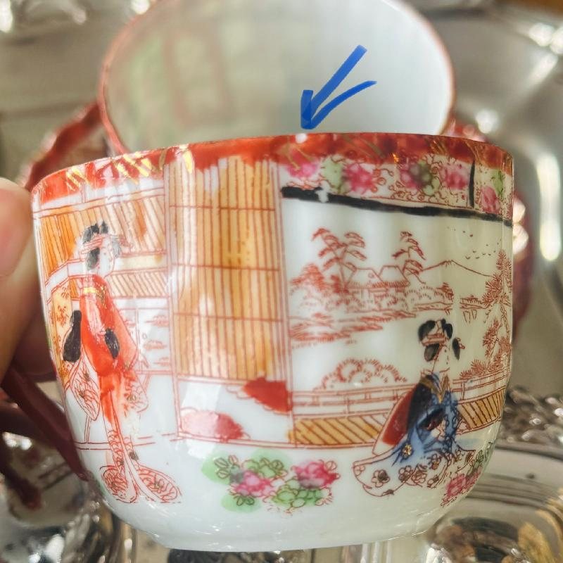 Vintage Pre-1950s Egg-Shell Quality Hand-Painted Japanese Tea Set Pair – Elegant Kimono-Clad Ladies in Traditional Home Scenes(MT2033)