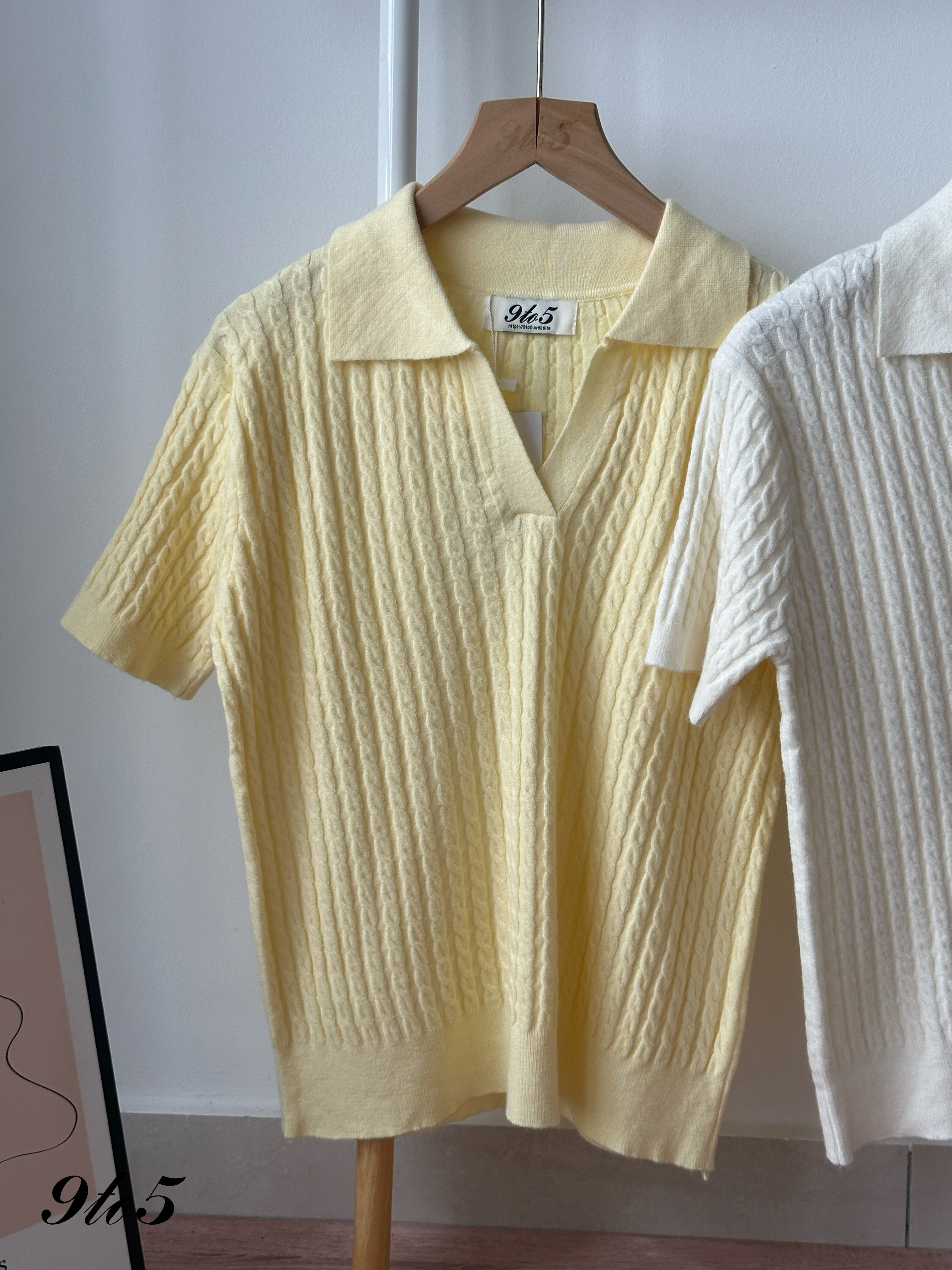 T4323 V Neck Knit Polo Top - 4 Colors 