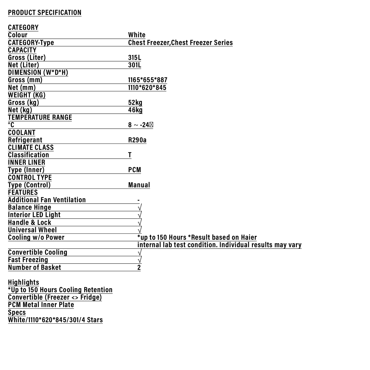 Haier 318L Chest Freezer (BD-318HEE)